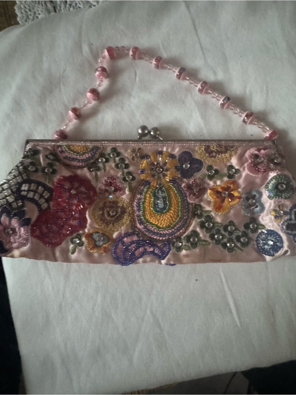 Hand-Beaded Pink Floral Evening Clutch